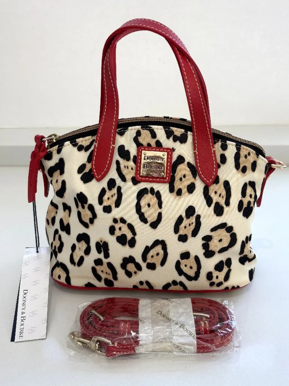 Dooney & Bourke Ruby Leopard Print Satchel Bag Small Crossbody Handbag Red NEW